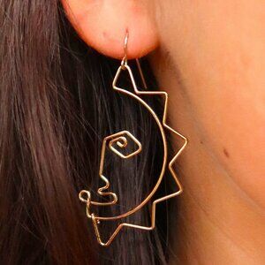 lightweight gold face profile dangle earrings whimsical